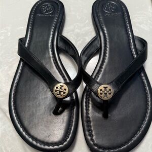 Tory Burch Black Sandals with Gold Accent